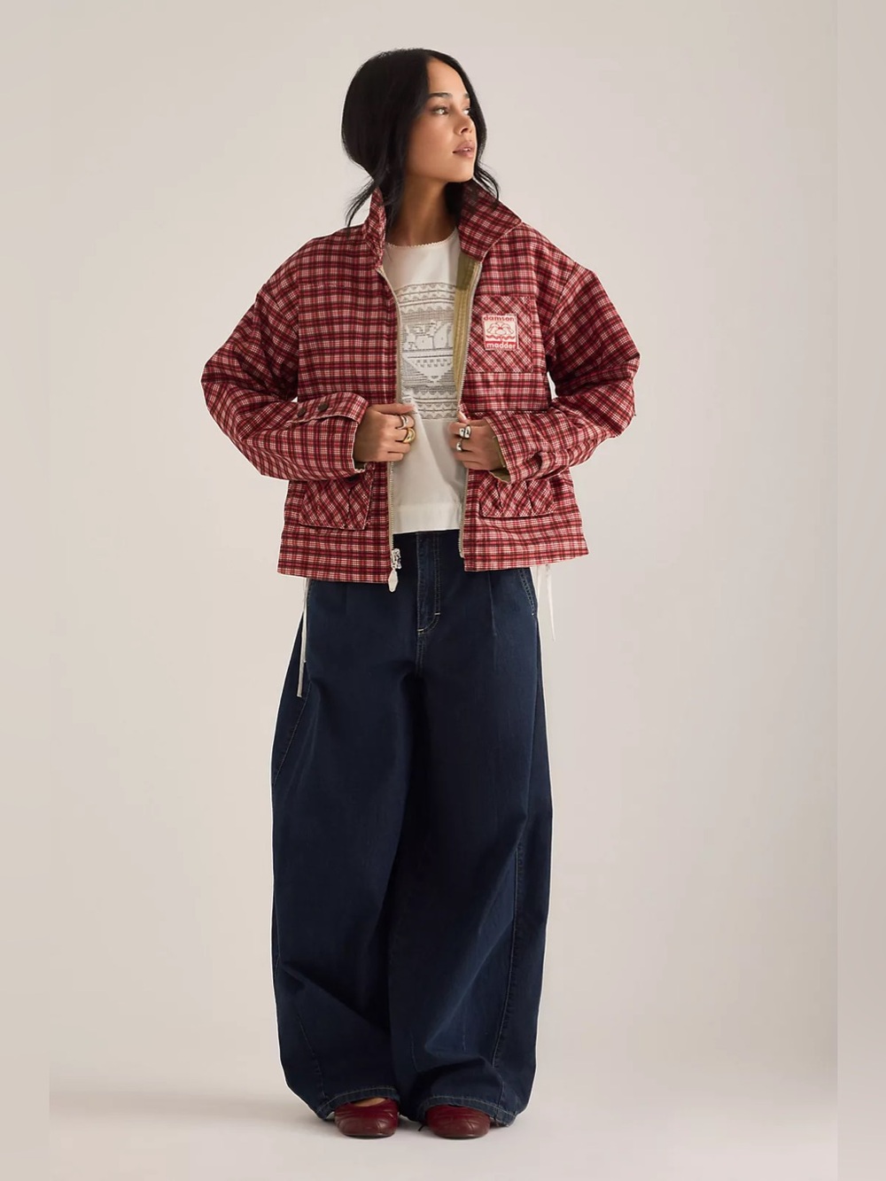 Anthropologie Damson Madder Marcelle Reversible Barn Jacket Plaid Khaki 8 NWT - Picture 5 of 15